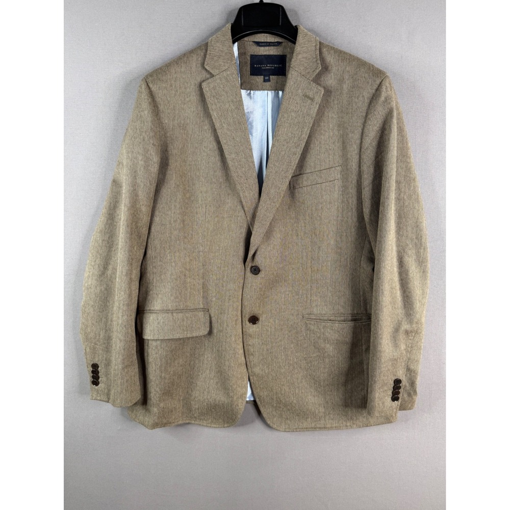 Banana Republic Blazer Mens 44R Brown Herringbone Tailored Fit Cotton Sport Coat